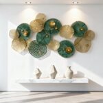 Large 3D Metal Wall Art, 50"L x 26"W Modern Blue & Gold Lotus Leaf Wall Sculptur... - Image 2