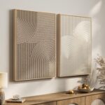 Large 3D Textured Framed Neutral Abstract Wall Art Set, 2 Piece Modern Minimalis... - Image 2