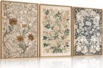Large Abstract Vintage Flower Framed Canvas Wall Art,Antique Botanical Wall Deco... - Image 2