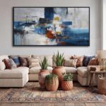 Large Blue Abstract Wall Art for Living Room - Modern Canvas Paintings, Framed A... - Image 2