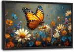 Large Butterfly Daisy Wall Art for Living Room, Floral Landscape Canvas Oversize... - Image 2