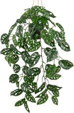 Large Fake Hanging Plants in Pot with Hook, 37" Artificial Hanging Monstera Albo... - Image 2
