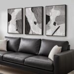 Large Framed Black and White Gray Abstract Wall Art, Set of 3 Piece Modern Canva... - Image 2