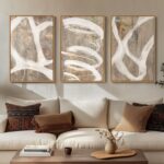 Large Framed Neutral Abstract Wall Art, Set of 3 Piece Modern Canvas Prints Pain... - Image 2