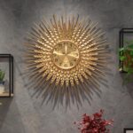 Large Mid Century Gold Wall Clock Decorative Modern Sunburst Wall Clocks, Metal ... - Image 2