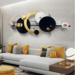 Large Modern Abstract Metal Wall Art, Black and Gold Geometric Circles Wall Deco... - Image 2