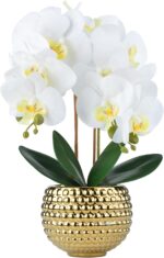 Large Orchids Artificial Flowers, 17'' White Faux Orchids with Gold Pot for Livi... - Image 2