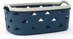 Large Plastic Storage Basket with Handles – Blue & Cream Decorative Bin for Bath... - Image 2