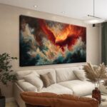 Large Wall Art Living Room Decor Red Retro Fire Phoenix Artwork Ready To Hang Ro... - Image 2