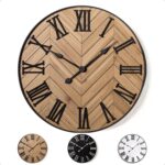 Large Wall Clock 24" Round - Silent Metal & Wood Large Farmhouse Wall Clock For ... - Image 2