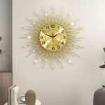 Large Wall Clock for Living Room Decor Big Modern Golden Crystal Silent Wall Clo... - Image 2