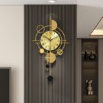 Large Wall Clock for Living Room Decor Metal Gold Modern Wall Clock with Pendulu... - Image 2