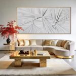 Large White Framed Abstract Canvas Wall Art, 3D Textured Sculptural Minimalist A... - Image 2