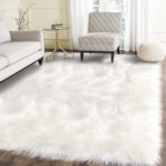 Latepis White Faux Fur Sheepskin Rug 4x6 for Living Room, Fuzzy Rugs Fluffy Wash... - Image 2