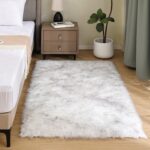 Latepis White and Grey Faux Fur Rug 3x5 Area Washable Fluffy Rugs for Bedroom Li... - Image 2