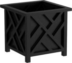 Lattice Design Outdoor Planter Box - 14.75” Square 13” Tall Black Plant Pot - De... - Image 2