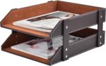 Leather Desk Organizer,2-Tier Stackable Letter Tray Holder,Office Supplies Deskt... - Image 2