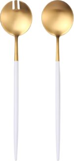 Lemeya White Gold Salad Serving Utensils,Serving Spoons Stainless Steel,2Pcs Lon... - Image 2