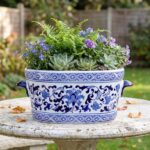 LemonRoad Blue and White Ceramic Planter Pot 14 x 7.7 x 6.1 inches Porcelain Vin... - Image 2
