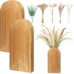 LemonRoad Boho Wooden Wall Vases Set of 2 with Artificial Eucalyptus and Pampas ... - Image 2