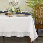 LemonRoad Vintage White Ruffle Tablecloth Retro Farmhouse Ruffled Cotton Tablecl... - Image 2