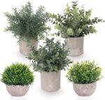 Lemonfilter Small Fake Plants, 5 Pack Mini Potted Artificial Eucalyptus Plant Gr... - Image 2