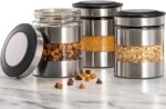 Le'raze Quality Stainless Steel Canister Set of 3 for Kitchen Counter with Glass... - Image 2