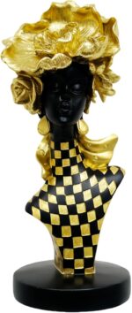 Lescafita African Queen Sculpture Gold Flower Crown, Black and Gold Checkered Gi... - Image 2