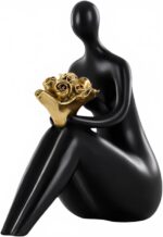 Lescafita Black Abstract Figure Statue with Golden Flowers, Modern Resin Sculptu... - Image 2