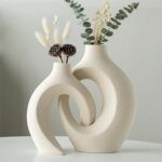 Levvohd Hollow Ceramic Vase Set of 2, Modern Nordic Minimalist Book Style Boho A... - Image 2