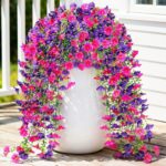 Lewondr Artificial Fake Hanging Flowers Plants for Outdoor Summer Decoration, 2 ... - Image 2