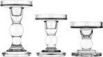 Lewondr Glass Candle Holders, 3 Pieces Crystal Clear Candlesticks with Elegant D... - Image 2