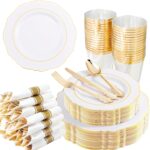 Liacere 350PCS Gold Plastic Plates-Disposable White and Gold Plates 50guest Baro... - Image 2