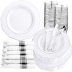Liacere 350PCS Silver Plastic Plates-Disposable White and Silver Plates 50guest ... - Image 2