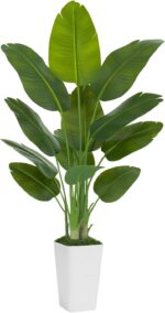 Lifelike Bird of Paradise Artificial Plant 6ft Faux Banana Leaf Tree with White ... - Image 2