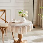 LinenZone Round Lace Tablecloth with Leaves Design. Luxury Linen Tablecloth is 7... - Image 2