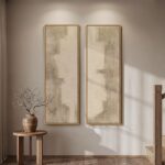 Long Narrow Framed Neutral Abstract Vertical Wall Art Set of 2, Oversized Modern... - Image 2