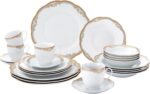 Lorren Home Trends Catherine 24 Piece Porcelain Dinnerware Set, Gold - Image 2