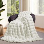 Lotus Karen Faux Fur Blanket - Cream White Twin Size, Big Bubble Rabbit Fluff, 6... - Image 2