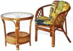Lounge Set of Natural Rattan Wicker Bahama Armchair w/Cushion and Round Coffee T... - Image 2