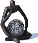 Lucky Crystal Ball Thinker Statue – Abstract Resin Figurine with Bronze Finish, ... - Image 2