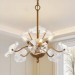 Luvkczc Modern Gold Chandelier,Vintage Brass Flower Glass Pendant Light Fixture,... - Image 2