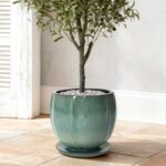 LuxenHome 11.5" Dia Jade Green Round Ceramic Planter Pot, Modern Glazed Large Pl... - Image 2