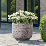 LuxenHome 15.5" Dia Round Ceramic Large Plant Pot for Outdoor Plants, Gray Grid-... - Image 2
