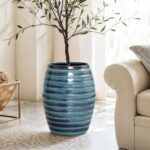 LuxenHome 17.5" Tall Ceramic Planter Pot for Indoor Outdoor Plants with Ribbed T... - Image 2