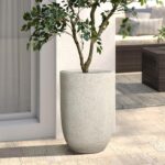 LuxenHome 23.5" Beige Tall Round Planter Pots, Indoor Outdoor Large Plant Pot wi... - Image 2