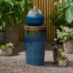LuxenHome 30" Water Fountain Outdoor and Indoor, Glazed Blue Bubbling Sphere Cer... - Image 2