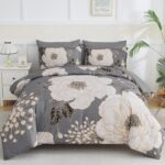 Luxudecor Floral Queen Comforter Set 7 Pieces Bed in a Bag, White Flower Print o... - Image 2