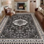Luxury 8' x 10' Black Living Room Rug, Washable Non Slip Area Rugs, Boho Low Pil... - Image 2
