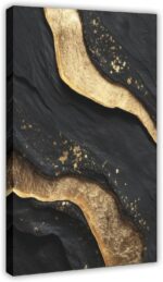 Luxury Black and Gold Abstract Canvas Wall Art, Modern Textured Foil Artwork wit... - Image 2